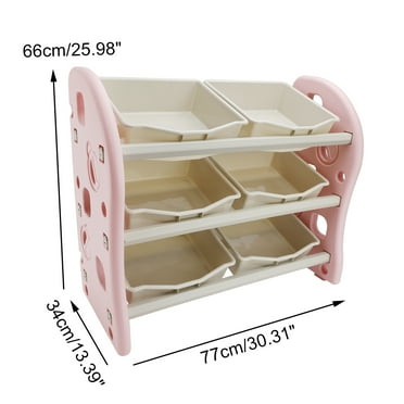 Kids Toy Storage Organizer With 6 Plastic Storage Bins For Plastic Toy Rack Pink