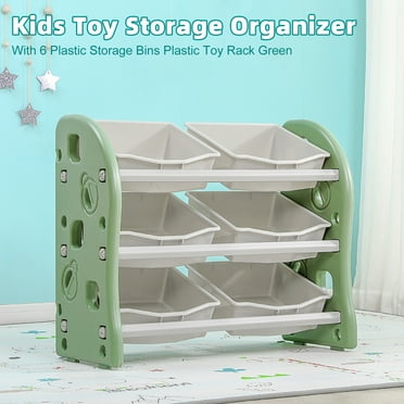 Kids Toy Storage Organizer With 6 Plastic Storage Bins Plastic Toy Rack Green