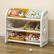 Kids Toy Storage Organizer with 6 HDPE Bins, Multifunctional Toy Storage Cabinet for Living Room, Playroom, Bedroom, Yellow