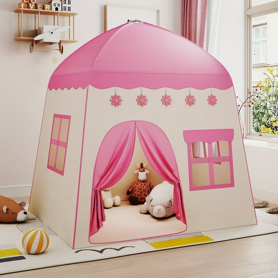 Kids Toy Tent Including Star Lights And Balloons, Boys And Girls Play Tent, Princess Theater, Indoor Pink Castle Fantasy Fairy Tale Tent, Birthday Holiday Gift, Safe Material
