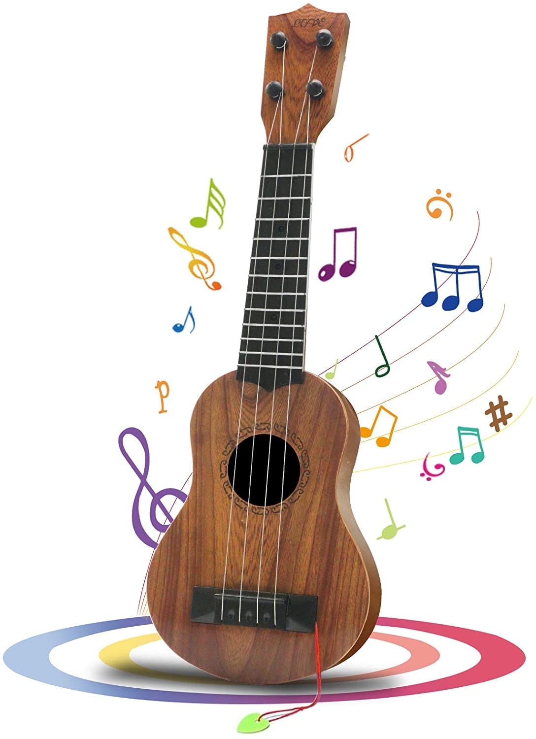 Kids Toy Ukulele, Kids Guitar Musical Toy,17 Inch 4 Steel Strings, with Pick, Kids Play Early Educational Learning Musical Instrument Gift for Preschool Children, Ages 3-6(Wooden Color) (17inch)