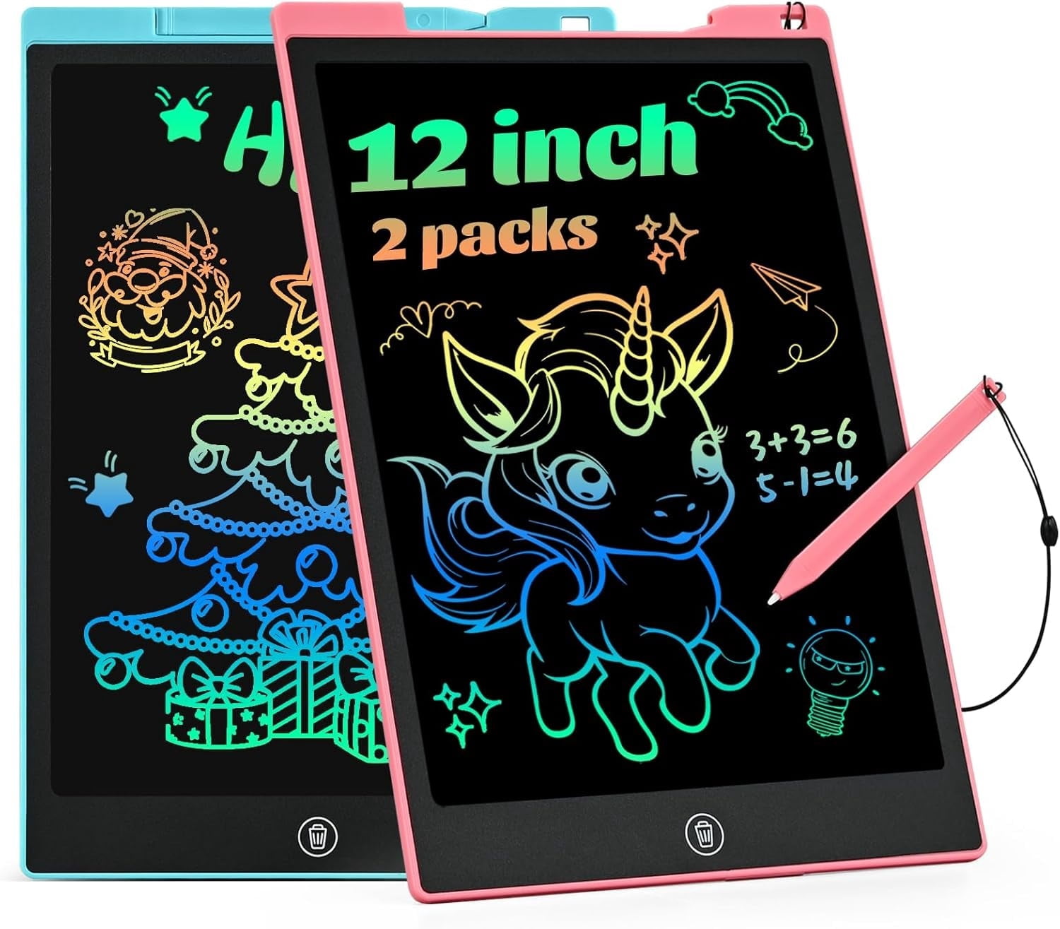 Fverey 2 Pack Colorful Toddler Drawing Pad 12inch Doodle Board Erasable Educational Toy