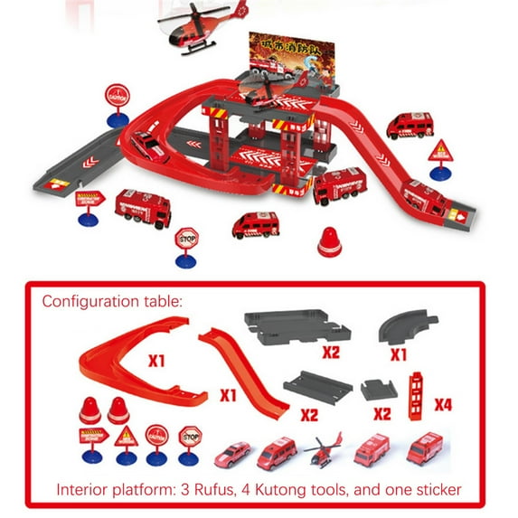 Kids Toys for 3 4 5 6 Years Old Boys,29.5" Large City Action Rescue Vehicle Toddler Playset with Lights Sounds,Police & Fire Station Transform Track with 4 Cars Helicopter Gifts for Boy Girl