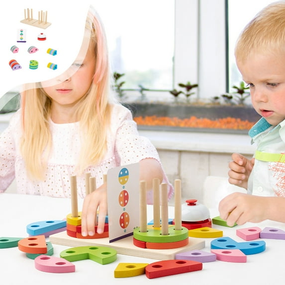 Kids Toys under $5! CQCYD Wooden Sorting Stacking Montessori Toys, Shape Color Recognition Blocks Matching Puzzle, Fine Motor Skill Educational Preschool Learning Board Game Gift for Kids