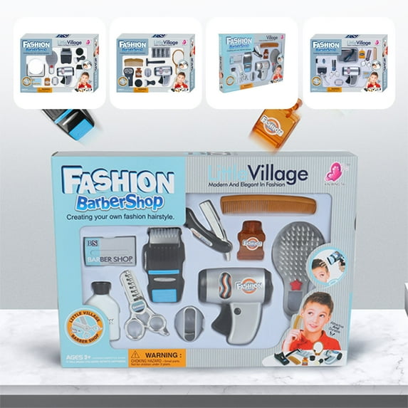 Kids Toys under $5 Fufafayo Barber Shop Pretend Play Toy, Kids Hair Salon Toys, Kids Shaving Kit for Boys Ages 3+ with Blow Dryer, Tool Bag and Stylist Shave Barber Accessories for Role Play