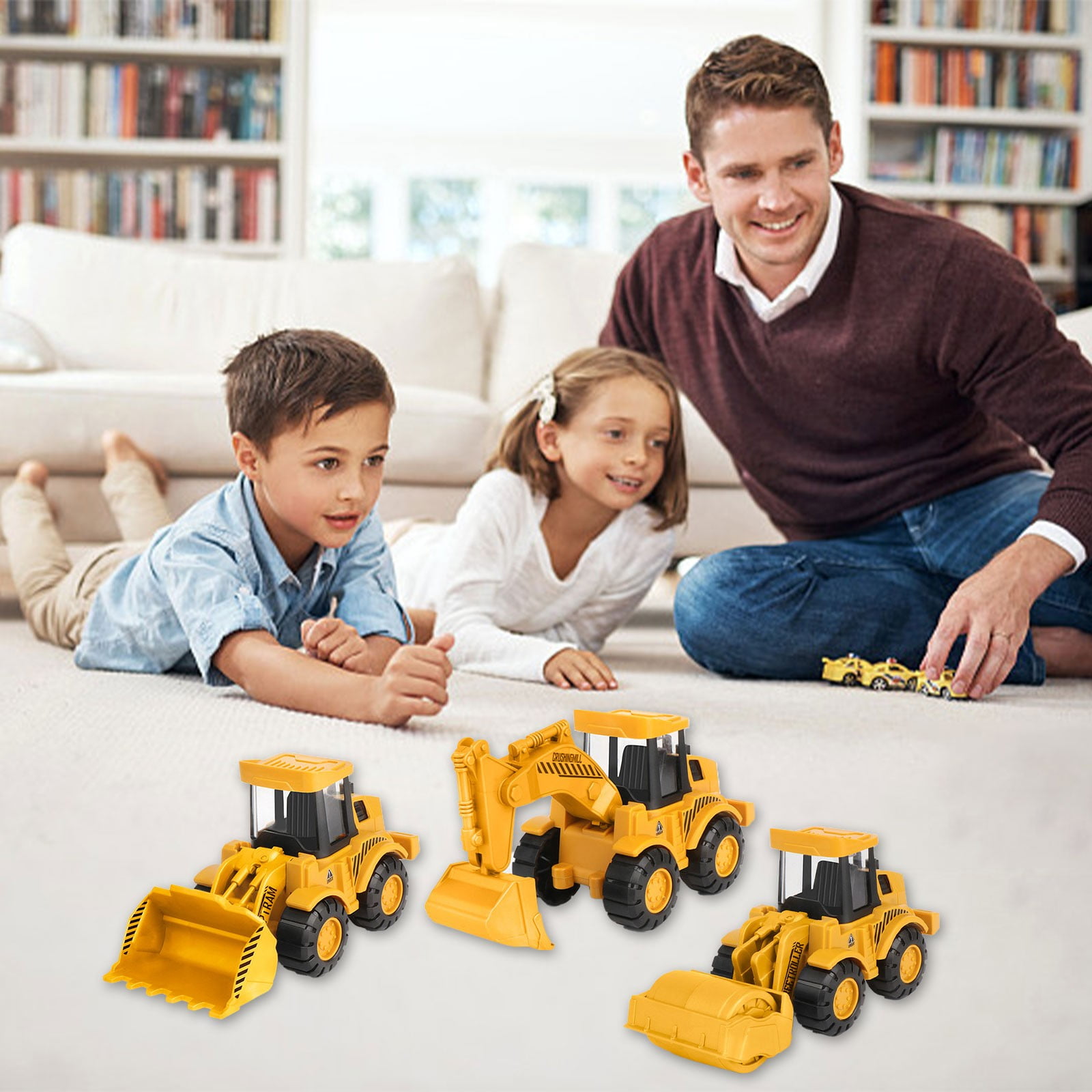 Kids Toys under $5 kkbbma 3 Packs Construction Excavator Kids Toy Play Truck,Fall Toy Car Resilience Engineering Car Set Excavator Bulldozer Digging Excavator Beach Car Toy