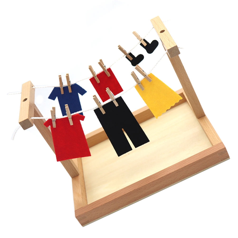 Kids' Toys Kids Playsets Laundry Toy Teaching Aids Drying Rack Wood Preschool Child