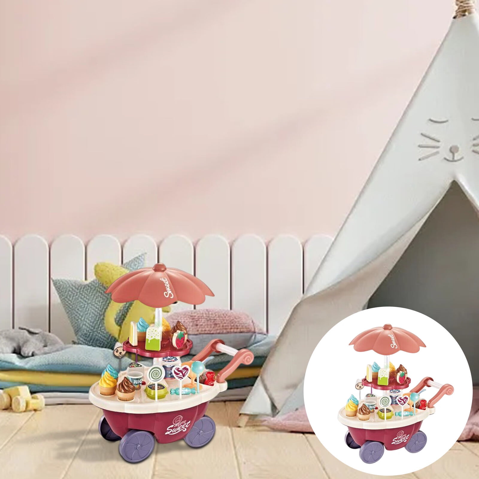 Kids Toys Mini Ice Cart Piece Light Up Musical Toy Ice Stand And