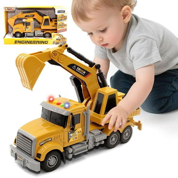Kids Toys for 3 4 5 6 7 8 Years Old Boys, Excavator Truck Toy with Lights, Sounds, Toddler Friction Powered Truck Vehicle Toy for Boys Christmas Birthday Gifts