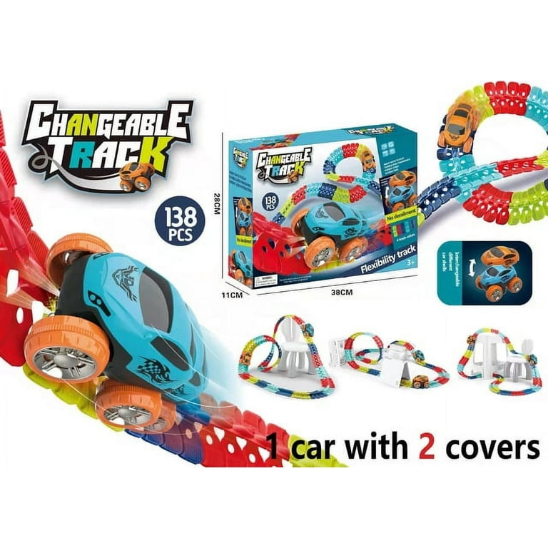 Kids Track Cars For Boy Flexible Track with LED Light-Up Race Car