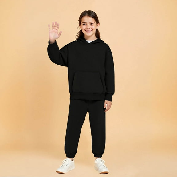 Kids Tracksuit Athletic Sweatsuits Sets 2 Piece Long Sleeve Black Tracksuit Hoodie and Active Jogger Pants Fall Clothes Teen Girl Trendy Clothes 4-5 Years
