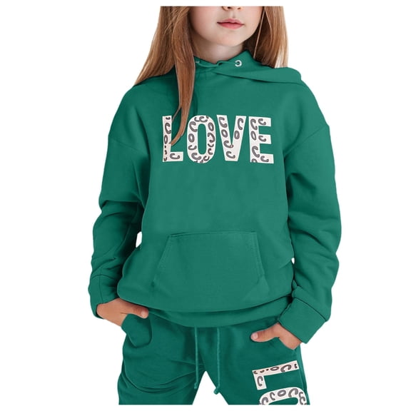 Kids Tracksuit Athletic Sweatsuits Sets 2 Piece Long Sleeve Dark Green Tracksuit Pullover Hoodie Jogger Set Warm Fall Winter Clothes Size 8-9 Years Girls Clothes