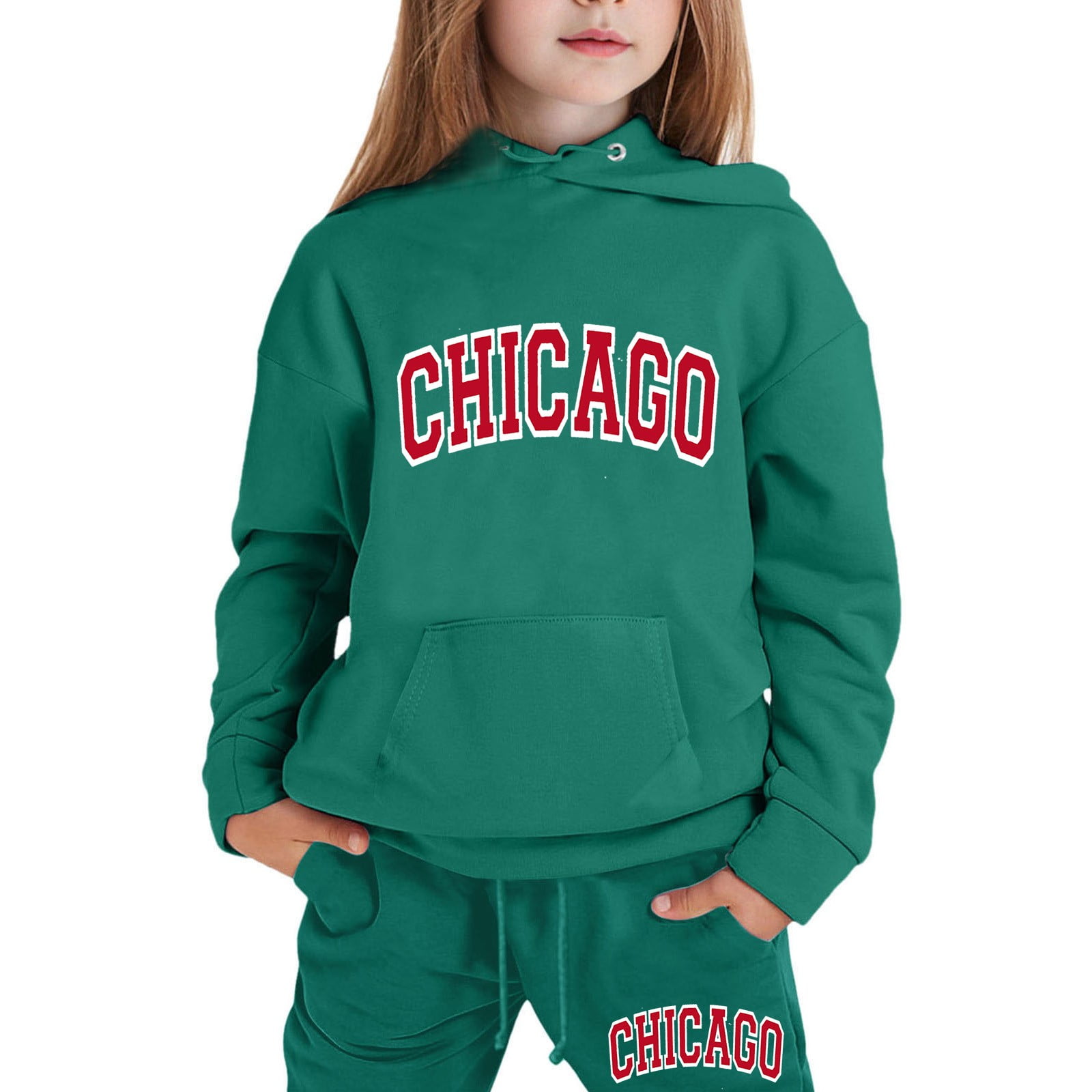 Green Plaid Outline Athletic Kids Sweatshirt main image 1