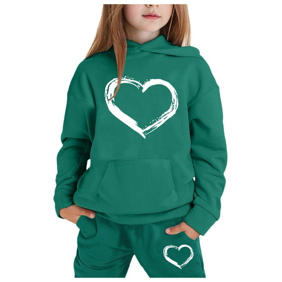 Kids Tracksuit Athletic Sweatsuits Sets,2 Piece Long Sleeve Green Tracksuit Hoodie Sweatpants Joggers Set Warm Fall Winter Clothes Size 6-7 Years Girls Clothes Cute Boys Girls Clothing