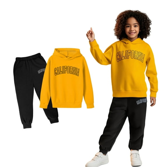 Kids Tracksuit Athletic Sweatsuits Sets 2 Piece Long Sleeve Letter Graphic Hoodie Sweatshirt and Sweatpants Fall Clothes Boys Jogger Set 7-8 Years