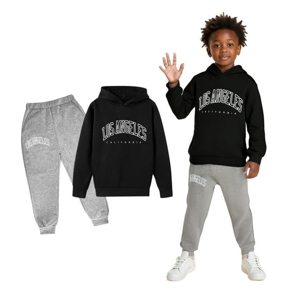 Kids Tracksuit Athletic Sweatsuits Sets 2 Piece Long Sleeve Letter Graphic Pullover Hoodie Sweatpants Warm Fall Winter Clothes Boy Clothes 5-6 Years