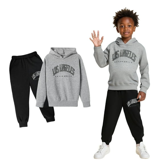 Kids Tracksuit Athletic Sweatsuits Sets 2 Piece Long Sleeve Letter Graphic Soft Hoodie Sweatpants Joggers Set Warm Fall Winter Clothes Boy Clothes 7-8 Years