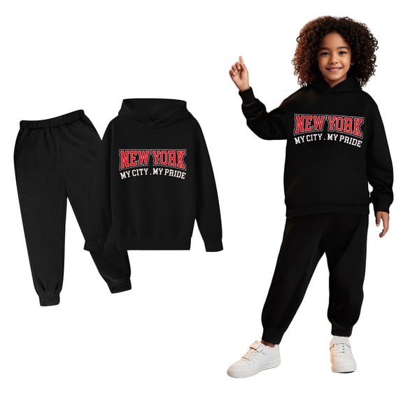Kids Tracksuit Athletic Sweatsuits Sets,2 Piece Long Sleeve Letter Pattern Pullover Hoodie Sweatshirt Sweatpants Fall Winter Clothes Little Girls Clothes 5-6 Years