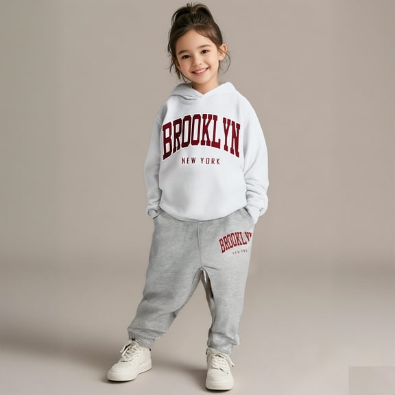Kids Tracksuit Athletic Sweatsuits Sets,2 Piece Long Sleeve White Hooded Sweatshirt and Jogger Sweatpants Fall Clothes 9-10 Years Girls Outfits Cute Boys Girls Clothing