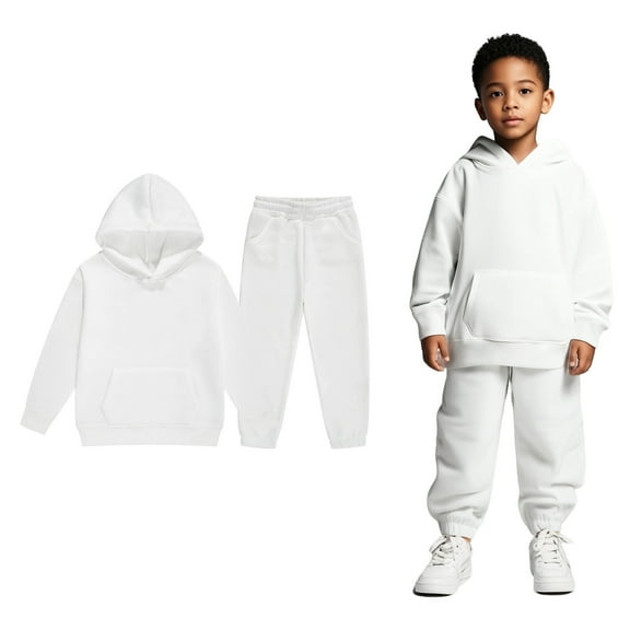 Kids Tracksuit Athletic Sweatsuits Sets,2 Piece Long Sleeve White Hooded Sweatsuits Pullover Sweatpants Warm Fall Winter Clothes Boys Outfits 4-5 Years