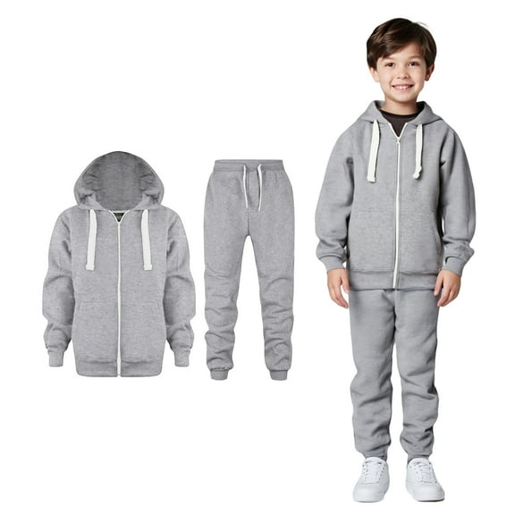 Kids Tracksuit Athletic Sweatsuits Sets 2 Piece Long Sleeve Zip up Gray Soft Hoodie Sweatpants Joggers Set Fall Winter Clothes Boys Jogger Set 7-8 Years Kids Clothing