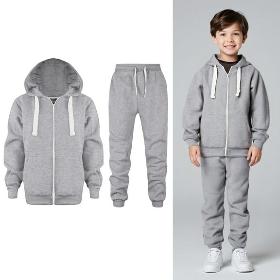 Kids Tracksuit Athletic Sweatsuits Sets,2 Piece Long Sleeve Zip upLight Gray Tracksuit Hoodie Leggings Pants Winter Clothes Boys Athletic Sets 6-7 Years