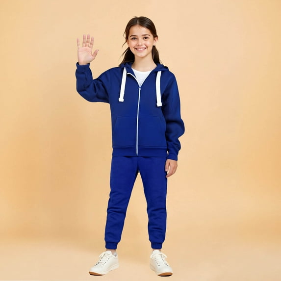 Kids Tracksuit Athletic Sweatsuits Sets 2PC Long Sleeve Blue Zip Up Hoodie Sweatshirt and Jogger Sweatpants Warm Fall Winter Clothes Boys Girls Jogger Set 9-10 Years