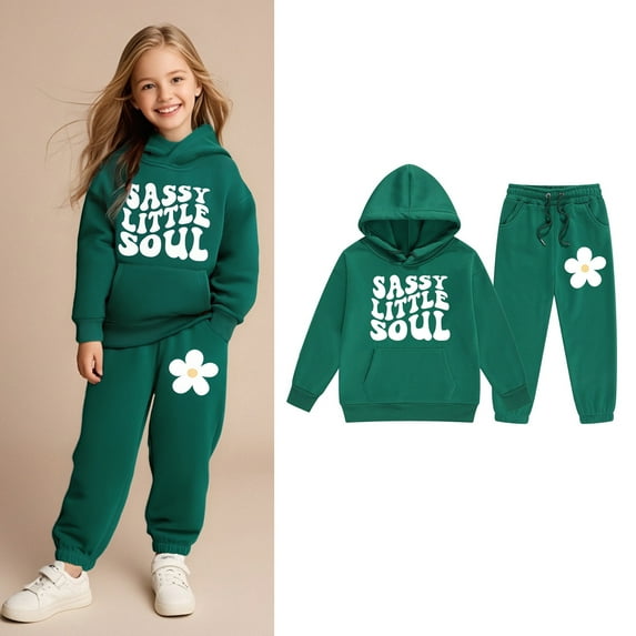 Kids Tracksuit Athletic Sweatsuits Sets,2PC Long Sleeve Green Pullover Hoodie and Active Jogger Pants Fall Winter Clothes Girls Jogger Set 6-7 Years