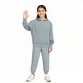 thumbnail image 1 of Kids Tracksuit Athletic Sweatsuits Sets 2PC Long Sleeve Grey Hooded Sweatsuits Pullover Sweatpants Joggers Set Fall Winter Clothes 8-9 Years Old Girl Clothes, 1 of 4