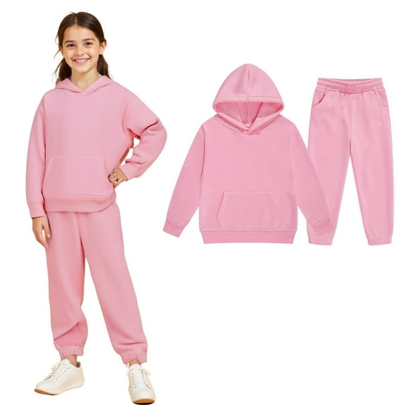 Kids Tracksuit Athletic Sweatsuits Sets 2PC Long Sleeve Pink Hoodie and Sweatpants Fall Clothes Girls Clothing Size 4-5 Years