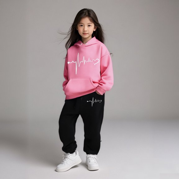 Kids Boys Girls Sweatsuit Set,2 Piece Long Sleeve Pink Hoodie and Jogger Sweatpants Fall Clothes Boys Active Tracksuit Set 3-4 Years Cute Boys Girls Clothing