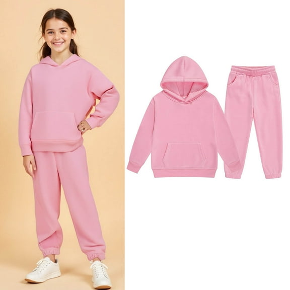 Kids Tracksuit Athletic Sweatsuits Sets 2PC Long Sleeve Pink Tracksuit Hoodie Jogging Pants Warm Fall Winter Clothes Teenage Girl Clothes 4-5 Years