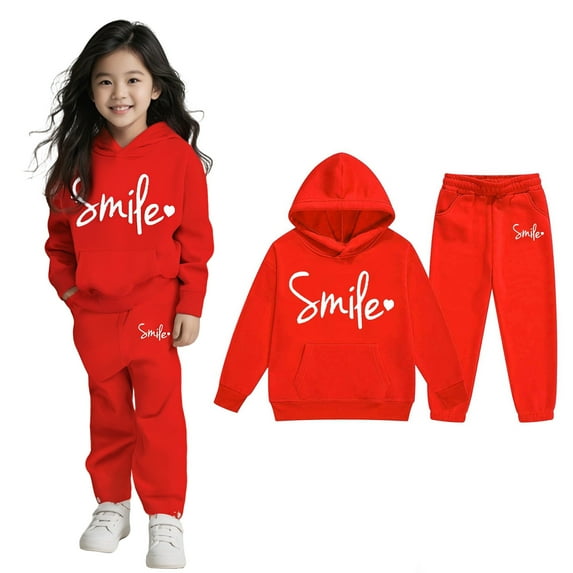 Kids Tracksuit Athletic Sweatsuits Sets 2PC Long Sleeve Solid Pullover Hoodie Leggings Pants Warm Fall Winter Clothes Girls Set 4-5 Years