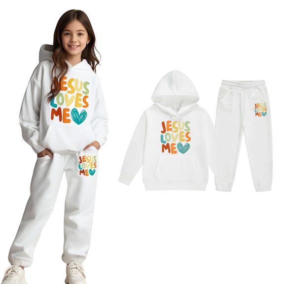 Kids Tracksuit Athletic Sweatsuits Sets,2PC Long Sleeve White Pullover Hoodie Sweatshirt and Jogger Sweatpants Fall Clothes Girls Jogger Set 4-5 Years