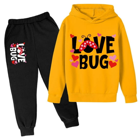 Kids Tracksuit Athletic Sweatsuits Sets 2PC Long Sleeve Yellow Pullover Hoodie Sweatshirt and Jogger Pants Fall Clothes Teen Girls Clothes 4-5 Years