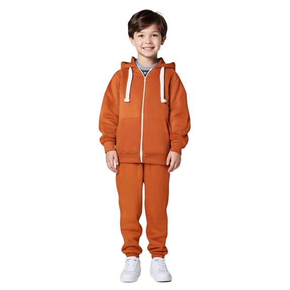 Kids Tracksuit Athletic Sweatsuits Sets 2PC Long Sleeve Zip up Orange Basic Hoodie Jogging Pants Fall Winter Clothes Girls Clothes Size 4-5 Years Kids Clothing