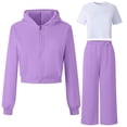 thumbnail image 1 of Kids Tracksuit Athletic Sweatsuits Sets 3PC Long SleeveZip up Hooded Sweatsuits Pullover Sweatpants Set Winter Clothes Girls Matching Sets 11-12 Years, 1 of 5