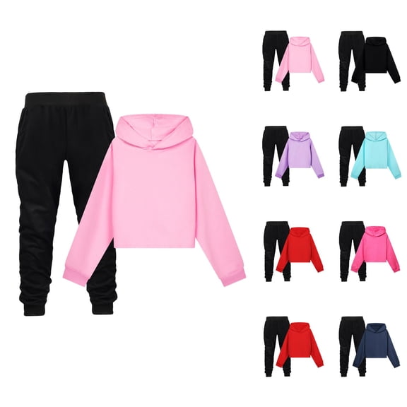 Kids Tracksuit Fall Winter Long Sleeve Plain Hoodie and Jogging Sweatpants 2 Piece Matching Sweat Suit for Boys Girls