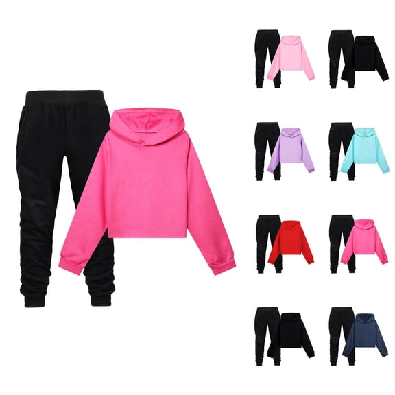 Kids Tracksuit Fall Winter Long Sleeve Plain Hoodie and Jogging Sweatpants 2 Piece Matching Sweat Suit for Boys Girls