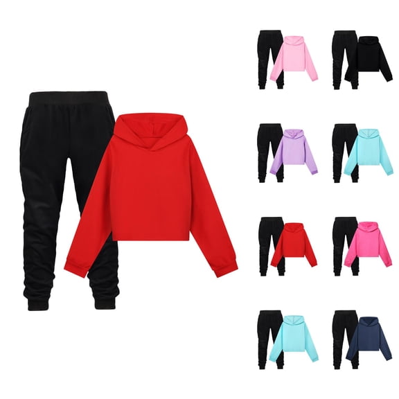 Kids Tracksuit Fall Winter Long Sleeve Plain Hoodie and Jogging Sweatpants 2 Piece Matching Sweat Suit for Boys Girls
