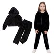 thumbnail image 1 of Kids Tracksuit Velour Black Track Suit Zipper Cropped Top Sweatpants Sets Girls Fall Outfits 5-6 Years, 1 of 4