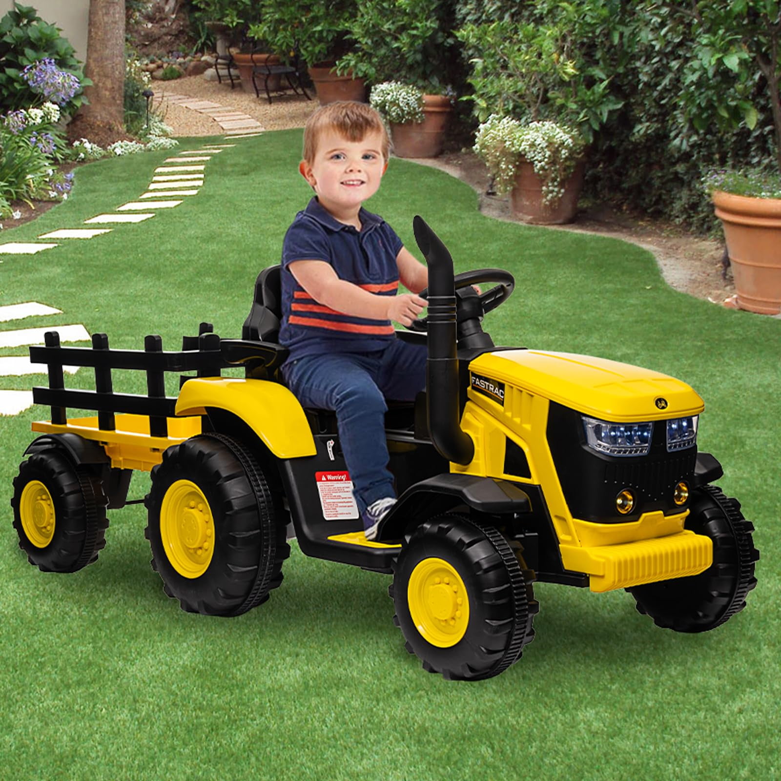 Kids Tractor with Remote Control, 12V Ride On Car with Trailer, Battery ...