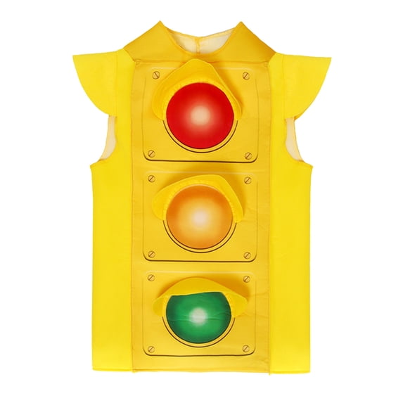 Kids Traffic Light Themed Dress Up Outfit, Yellow Sleeveless Traffic Signal Printed Tabard, School Activity Holiday Themed Pretend Play Wear