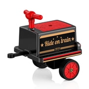 Kids Train Carriage W/ Storage Box, Secure Handlebar, Single Seater, Not included Train Locomotive-Black Red