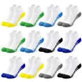 thumbnail image 1 of Kids Trainer Socks Boys Sports Ankle Athletic Socks 12 Pairs Black White Design of Splicing Stripes Breathable Socks for 1-14 Years Children, 1 of 5