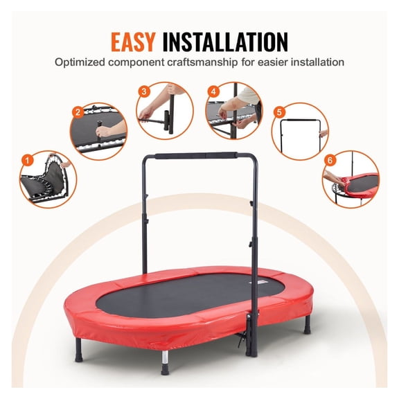 Kids Trampoline 56x36 Inch Foldable Mini Trampoline with Handle - Indoor Outdoor Rebounder for Toddlers 3+ Years, Red