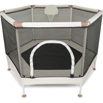 Kids Trampoline, Aesthetic Indoor and Outdoor Toddler Trampoline with Safety Net, Basketball Hoop, 220lb Capacity, Ultra Safe No-Gap Design, Gifts for Boys & Girls