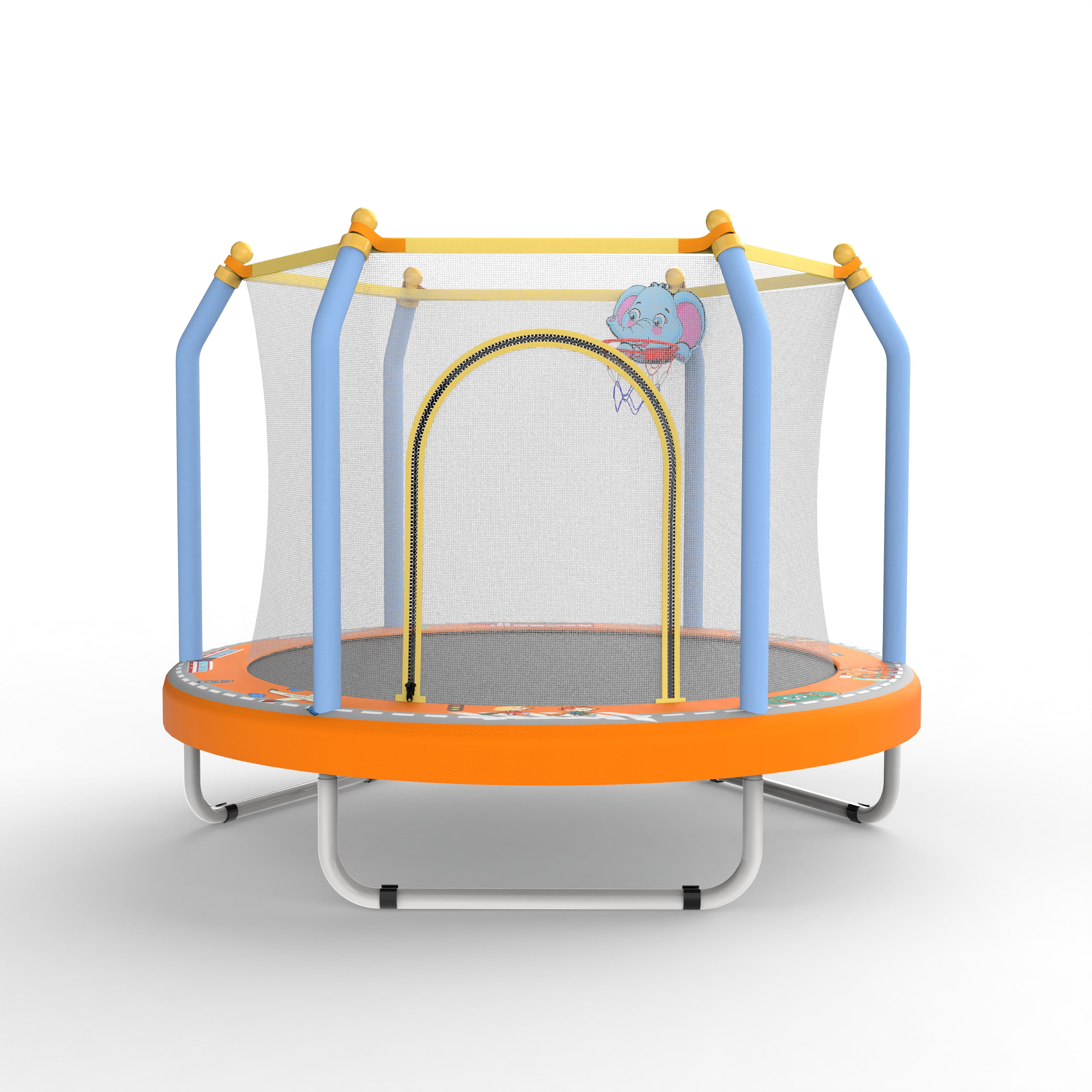 Kids Trampoline with Basketball Hoop, SUREGO 55” Indoor Outdoor Toddler Trampoline with Safety Enclosure, Foam-Padded Poles & 30 Springs, Small Trampoline for Boys & Girls, Dark Orange