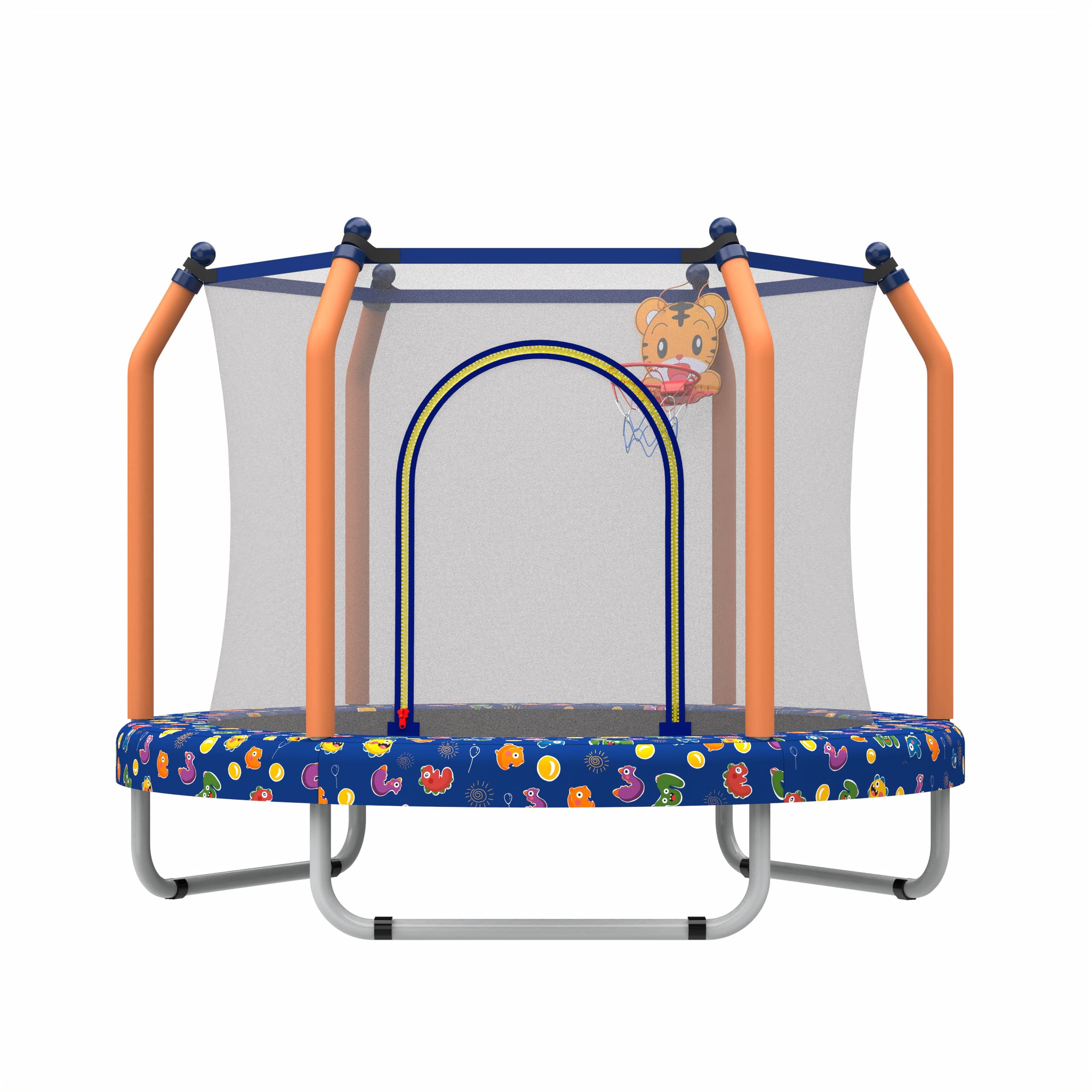 Kids Trampoline with Basketball Hoop, SUREGO 55” Indoor Outdoor Toddler Trampoline with Safety Enclosure, Foam-Padded Poles & 30 Springs, Small Trampoline for Boys & Girls, Dark Blue