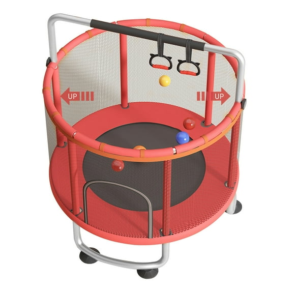 Kids Trampoline for Toddlers & Babies | 440lbs Heavy Duty with Enclosure Net | Adjustable Trampoline + Basketball Hoop + Swing + Sandbag + Ocean Balls | Indoor & Outdoor Use for Toddlers (Ages 1-5)